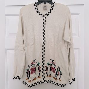 High Sierra long sleeve zipper front Christmas Holiday sweater size Large- cream